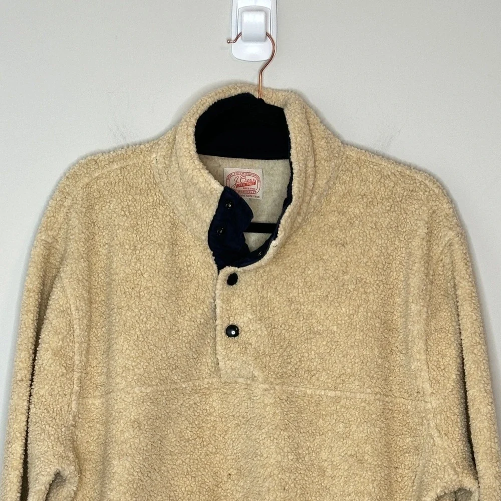 J. Crew Mens XL Pullover Fleece Button Sherpa‎ Sweater The Sporting Life Beige